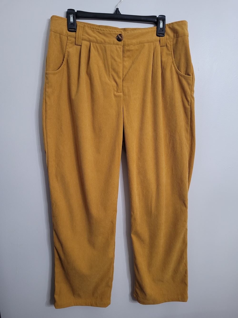 Halara Women’s Yellow Corduroy Pants Elastic Waist Button/Zip Straight Leg L
